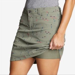 Eddie Bauer Olive Green Printed Skort with Subtle Pink & Blue Accents